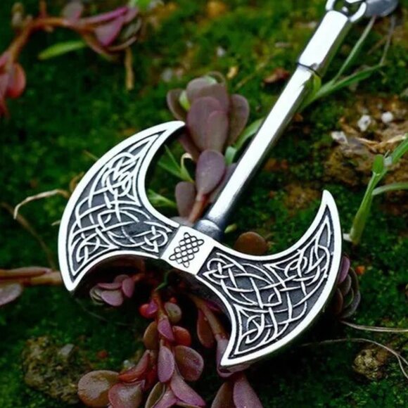 Double Sided Viking Norse Axe Necklace Stainless Steel - Picture 6 of 11